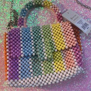 Lulu NYC hand, crafted, stripes, beaded, mini bag, multicolored, rainbow 🌈
